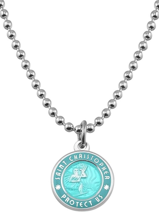 Other - St. Christopher Surf Necklace – Silver Medallion, 18" Ball Chain, Water-Resistan